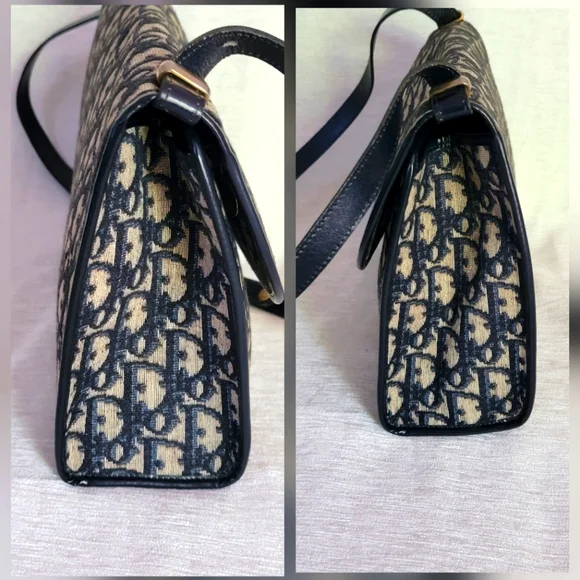 Auth 💞Christian Dior Vintage Navy Jacquard Shoulder Bag W/Adjustable Strap - Picture 8 of 14